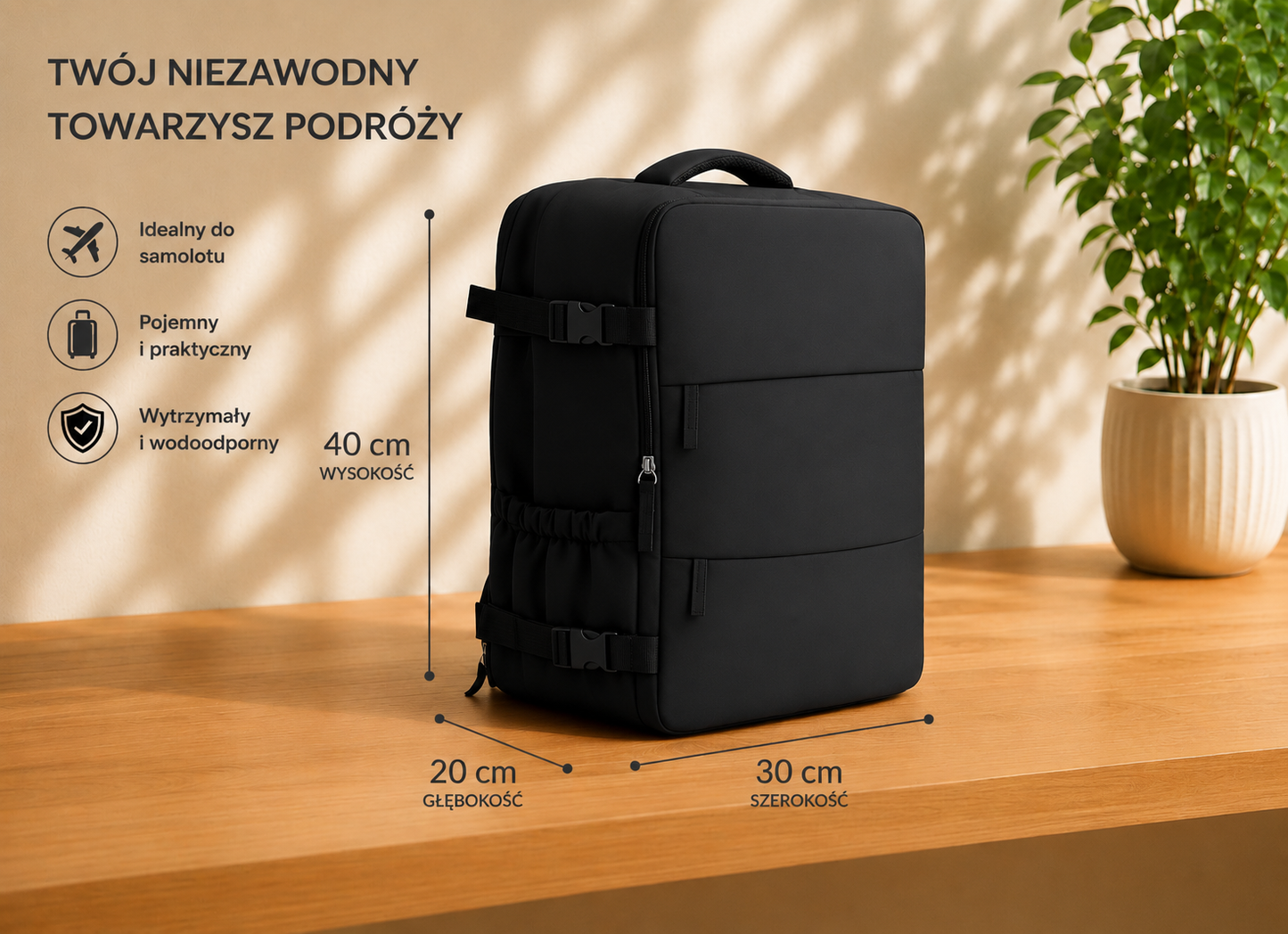 Plecak turystyczny do samolotu BASIC 40x30x20cm
